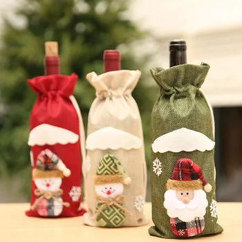 Kalėdų šampano raudono vyno butelis nustatyti vyno butelis krepšys stalo dekoracija kalėdų papuošalai