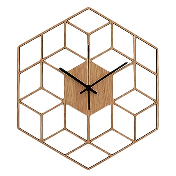 1 Vnt Šešiakampis Medienos Sieninis Laikrodis Pažangių Europos Minimalistinė Geometrinių Linijų Išskirtinį Meno Tyliai Laikrodis Kavinė Namuose