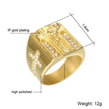 Klasikinis Vyrų Žiedas Religinių Stiliaus Kryžiaus Žiedas Mados Aukso Spalvos Nerūdijančio Plieno Reikmenys, Papuošalai, Vyrų-Geriausia Dovana