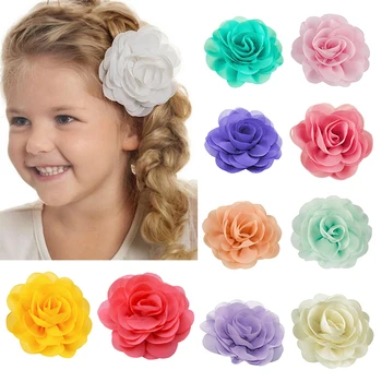 8,5 cm Rose Audinys Plaukų Gėlės Naujagimių Šifono, Aguonų Žiedlapių Gėlių Plaukų Clips Valcavimo Vaikams Mergaitėms Plaukų Aksesuarai