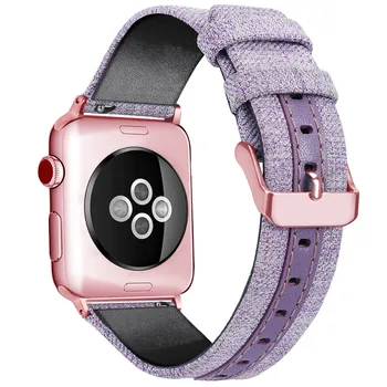 Žiūrėti Diržu, Apple Watch Band 44mm 40mm Odos Drobės Apyrankę su Metalo Sagtis Riešo Diržas Watchband už iWatch Serijos 4