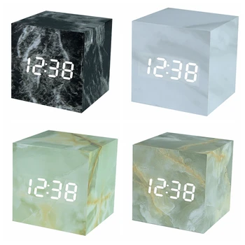 Marmuro Modelio Laikrodis Skaitmeninis LED Cube Stalas Stalo Žadintuvas Skamba Kontrolė, LED Ekranas, žadintuvai, Home Office Šiaurės Dekoras