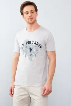 U.S. POLO ASSN. Pilka Įgulos Kaklo Plonas T-Shirt