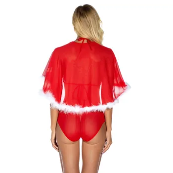 3PC Moterų Sexy ChristmasUnderwear apatinis Trikotažas Pajama Liemenėlė Apsiaustu ir Kelnaičių Komplektas, S-2X ropa navidad 