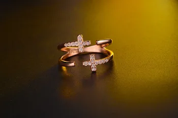 Dvigubas Kryžius su Crystal Atidaryti Žiedas korėjos Rose Aukso Spalvos Piršto Žiedą, kad Mergina Priedai Gimtadienio, Valentino Dienos Dovanų