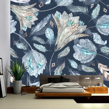 Šiuolaikinės plunksnų gėlių spausdinti sienos kabo gyvenimo kambario, miegamasis gobelenas trinkelėmis namų puošybai