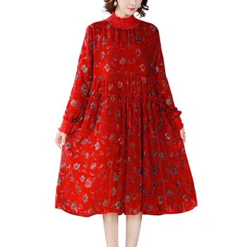 COIGARSAM 4XL Plius Dydis Spausdinti Moteris Ilga suknelė Nauja Prarasti Suknelės Raudona 8786