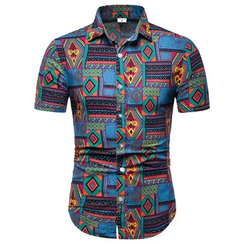 Vyrų Marškinėliai 2019 M. Vasaros Gėlių Pledas Kratinys Slim Fit Trumpą Rankovėmis Camisa Socialinės Masculina Mens Havajų Marškinėliai Plius Dydis 5XL