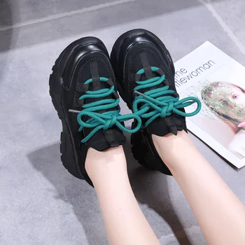 Juoda stambusis sportbačiai moterims nėriniai-up batai Platformos moterų Atsitiktinis batų kvėpuojantis lengvi sportbačiai Storas Soled instruktorių B570