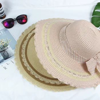 Saulės skrybėlės, Sulankstomas moteriški Vasaros Šiaudų Saulės, Skrybėlę, skėtį nuo saulės Nėriniai Lankas Wide Kraštų Ponios UPF50+ UV Bžūp Paplūdimio Šiaudų Skrybėlę Y704