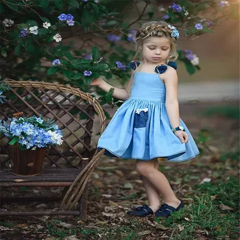2019 Naujų Vaikų, Kūdikių, Mergaičių Princesė Dress Nėrinių 3D Gėlių Margumynas Šalis Suknelės Kišenės, Rankovių Dirželis Suknelė Mergaitėms, Drabužiai, 1-6T