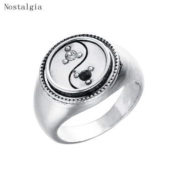 Derliaus Yin Yang Žiedas Amuletas Žiedai Cool Mados Kinų Daosizmas Žiedai Vyrai Berniukai Chi Signet Žiedas Juoda Kristalų Papuošalai
