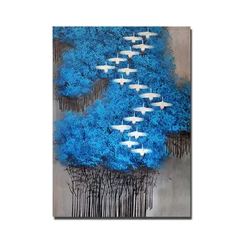 Rankomis Dažyti Abstract Blue Tree Kraštovaizdžio Naftos Tapyba Ant Drobės Modernios Sienos Nuotraukas Kambarį Namų Dekoro Lašas Laivybos