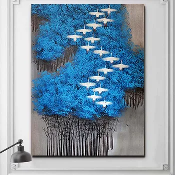 Rankomis Dažyti Abstract Blue Tree Kraštovaizdžio Naftos Tapyba Ant Drobės Modernios Sienos Nuotraukas Kambarį Namų Dekoro Lašas Laivybos
