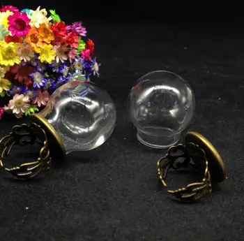 50pcs 30*20mm stiklo kupolas pasaulyje bronzos padengti gėlės žiedas nustatyti, rankų darbo stiklo buteliukas žiedas stiklo butelio dangtelį 