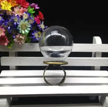50pcs 30*20mm stiklo kupolas pasaulyje bronzos padengti gėlės žiedas nustatyti, rankų darbo stiklo buteliukas žiedas stiklo butelio dangtelį 