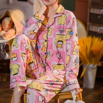 Rudenį Moterų Naujo Stiliaus ilgomis rankovėmis Atvartas Cardigan Namuose Dėvėti Atsitiktinis Pižama Tiktų Didelio Dydžio 2 dalių Komplektas