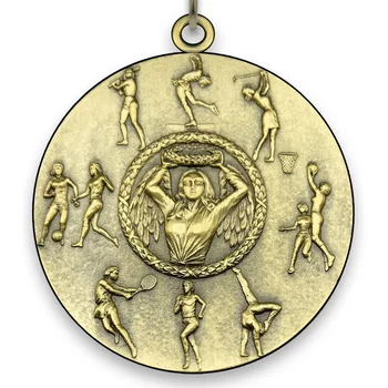 Didelių Metalinių Visos Sporto Medalis - Moterų - Gold - 6,4 cm - su Kaklo Juostelės dydis 2,2 cm x 80 cm - Pasirinkimas iš Spalvų Juostelės.