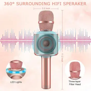 Profesinės Bevielis Karaoke Mikrofonas 4 In1Hand Nusprendė, Nešiojamasis Garsiakalbis Karaoke Mašina su LED Žibintai Namų KTV Player