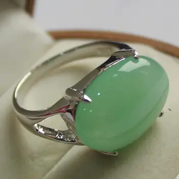 Elegantiškas papuošalai lady mėgstamiausia light green jade sidabro padengtą žiedas 7/8/9#