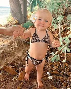 Baby Girl Leopard Bikini Komplektas Bamblys Kūdikių Mergaičių Maudymosi kostiumai Leopardas Spausdinti maudymosi kostiumėlį 2vnt Bikini Komplektas Paplūdimio 0-24 Mėnesiai