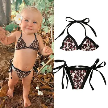 Baby Girl Leopard Bikini Komplektas Bamblys Kūdikių Mergaičių Maudymosi kostiumai Leopardas Spausdinti maudymosi kostiumėlį 2vnt Bikini Komplektas Paplūdimio 0-24 Mėnesiai