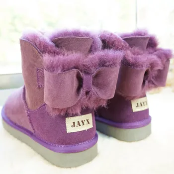 Moterų batai sniego batai tikras avikailis odos mados batai bowknot natūralus kailis šiltas vilnos žieminiai batai batus