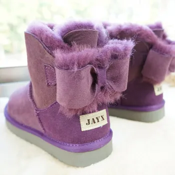 Moterų batai sniego batai tikras avikailis odos mados batai bowknot natūralus kailis šiltas vilnos žieminiai batai batus