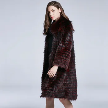 Nekilnojamojo Dryžuotas Fox Fur Coat Rudens Žiemos Originali Moterų, Kailių Tranšėjos Viršutiniai drabužiai Striukė Lady Ilgas Paltas LF5113