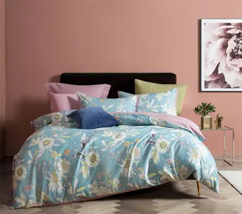 Europos tendencija mėlyna flwoer patalynės komplektas,pilnas karalienė, karalius 60s medvilnė klasikinis dvivietis namų tekstilės paklode pagalvės užvalkalą antklodė padengti