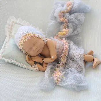 Prabanga Baby Girl Nėrinių Skrybėlę Wrap Nustatyti, Nėrimo Ruožas Megzti Wrap Spalvos Kūdikių Gril Apdaila Krašto skrybėlę Naujagimių Sleepy Hat Foto Rekvizitai