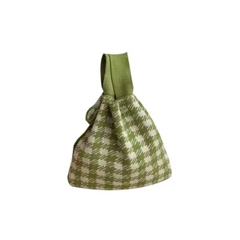 Korėjos riešo bag rankinė rudenį naujų qianniage maišelį Pledas Vilnos Megzti Geltona, žalia, chaki, juoda, avokadas žalias krepšys moteriška