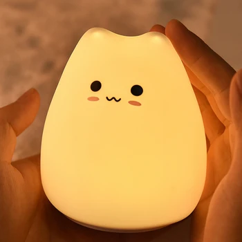 Silikono Paliečia Paglostyti Jutiklis LED Nakties Šviesos Vaikams, Kūdikiams, Vaikams, 7 Spalvų, 2 Rūšių Animaciją Kačių Mielas USB Naktį LED Lempos LXYstore