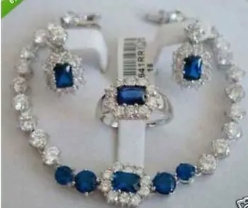 Nemokamas pristatymas Juvelyriniai dirbiniai Moterų Set Blue Stone apyrankę, auskarus, žiedą>> padengti žiūrėti didmeninė Kvarco akmens CZ kristalų