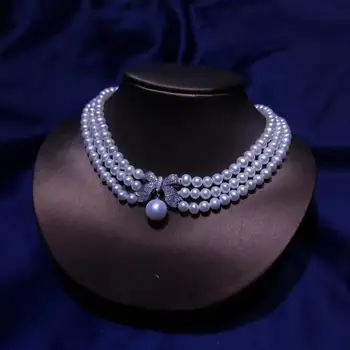 Prekės natūralūs gėlo vandens didelis baltas apvalus pearl 12mm Lankas perlų karoliai 6-7mm