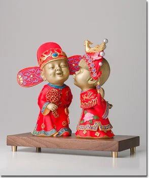 Didelis -Unikali-NAMŲ Vestuvių Aukštos kokybės dovanų Puošimas MENO -Azijos švenčių Nuotaka Laimingas Talismanas žalvario Vertus, graviravimas meno skulptūra