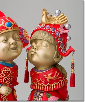 Didelis -Unikali-NAMŲ Vestuvių Aukštos kokybės dovanų Puošimas MENO -Azijos švenčių Nuotaka Laimingas Talismanas žalvario Vertus, graviravimas meno skulptūra
