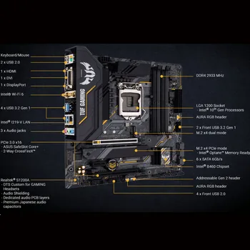 Pagrindinėse plokštėse Asus TUF ŽAIDIMŲ B460M-PLIUS WIFI Mainboard LGA 1200 10-osios kartos Core/Pentium/Celeron DDR4 M. 2 VNT Micro ATX Naujas