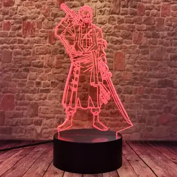 Roronoa Zoro Anime Paveikslas Modelis, 3D naktinė lempa Regėjimo Iliuzija LED 7 Spalvos Keičiasi Stalo Lemputė Mirksi Vienas Gabalas Modelis Žaislai