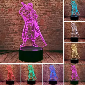 Roronoa Zoro Anime Paveikslas Modelis, 3D naktinė lempa Regėjimo Iliuzija LED 7 Spalvos Keičiasi Stalo Lemputė Mirksi Vienas Gabalas Modelis Žaislai