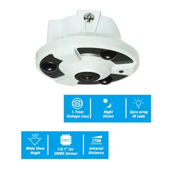 1,7 mm Fisheye 180° Panoraminiai VR Cam Paramos IR-CUT Vizija Naktį CCTV Kameros 4MP Rezoliucija Naktinio Matymo Home Security Monitor