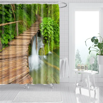 Galima skalbti Vonios kambarys Dušo Užuolaidos Poliesterio Audinio Vonios Užuolaidas Upės Spaudinių Miško DW186 Kraštovaizdžio Ekrano Namų dekoro
