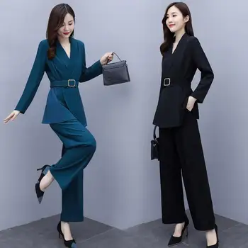 Korėjos Dviejų Dalių Rinkinys Moterims Drabužių Rinkiniai Office Lady Prabangus 2 Dalių Rinkinys Moterims Pantalones Fiesta De Mujer Elegante Moters Kostiumas