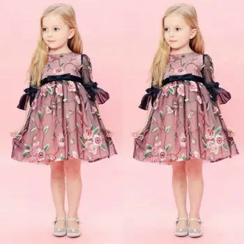 2019 Kūdikių Mergaičių Vaikai Princesė Vestuvių Gėlių Šaliai Oficialų Suknelė Nėrinių Pasakų Suknelė 2-7Y