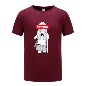 Vyriški Senpai Anime Mergina Nerdy Medvilnės Black Print T-shirt Moterims, Manga Streetwear Tee Medvilnės Marškinėlius Unisex Harajuku Drabužiai