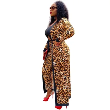Karšto Pardavimo Moterų Megztinis Paltai Mados Visas Sutampančias Rudenį Lady Ilgomis Rankovėmis Leopardas Spausdinimo Ilgai Viršutiniai Streetwear