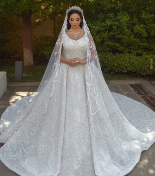 Blizgučiai Puošnios Nuotakos Vestuvių Suknelė Kamuolys Suknelė Plius Dydžio Ilgas Traukinys Bažnyčios Dubajus Vestuvių Suknelės Pagal Užsakymą Pagaminti 2021