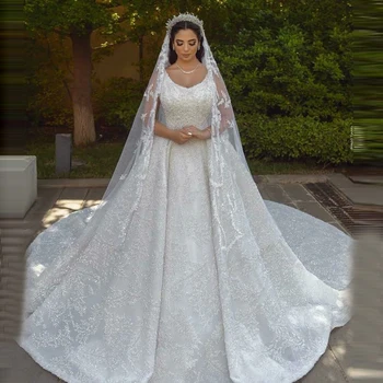 Blizgučiai Puošnios Nuotakos Vestuvių Suknelė Kamuolys Suknelė Plius Dydžio Ilgas Traukinys Bažnyčios Dubajus Vestuvių Suknelės Pagal Užsakymą Pagaminti 2021