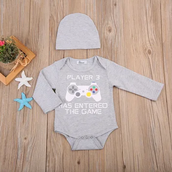 Super Cute Kūdikių 2 vnt Žaidėjas Drabužių Nustatyti Kūdikio Naujagimį Berniuką Mergina Bodysuit+Hat Playsuit Drabužių Komplektus