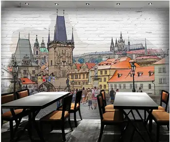 3d tapetai pasirinktinius nuotraukų freskos Ranka pieštas eskizas Europos miesto simbolių namų dekoro kambarį tapetai, sienų ir 3 d